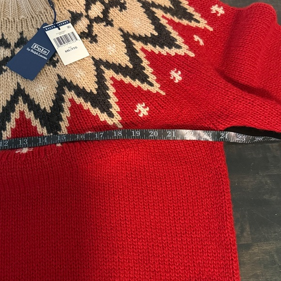 Polo Ralph Lauren Red Tan Fair Isle Wool Alpaca Classic Crew Sweater Size XXL - Picture 10 of 11